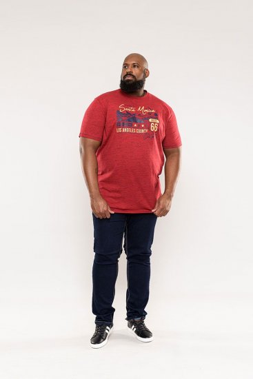 D555 Brisbane Santa Monica Route 66 Printed T-Shirt Red - Trička - Trička nadměrné velikosti - 2XL-14XL