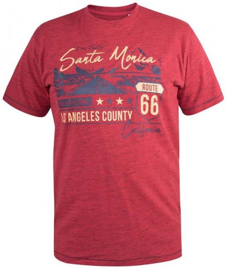 D555 Brisbane Santa Monica Route 66 Printed T-Shirt Red - Trička - Trička nadměrné velikosti - 2XL-14XL
