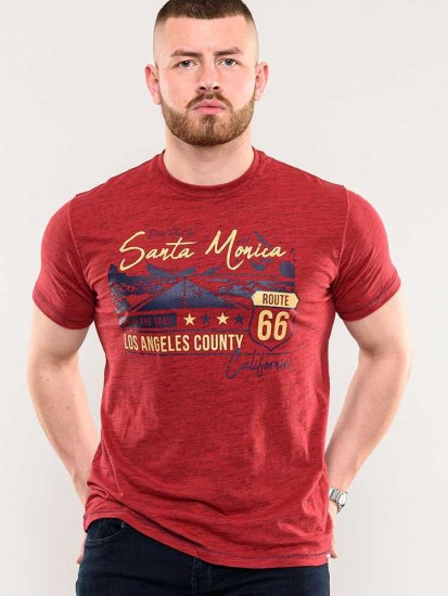 D555 Brisbane Santa Monica Route 66 Printed T-Shirt Red - Trička - Trička nadměrné velikosti - 2XL-14XL