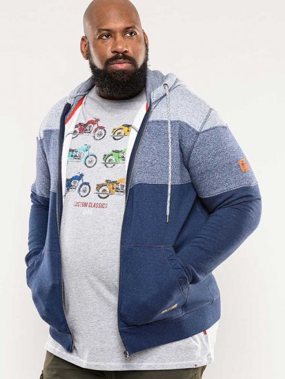 D555 Columbus Cut And Sew Panelled Zip Through Hoody Blue - Mikiny & mikiny s kapucí - Mikiny & Mikiny s kapucí 2XL-12XL