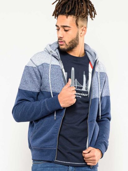 D555 Columbus Cut And Sew Panelled Zip Through Hoody Blue - Mikiny & mikiny s kapucí - Mikiny & Mikiny s kapucí 2XL-12XL