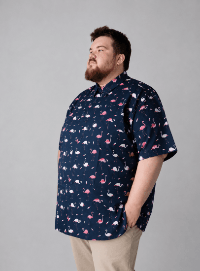 Kam Jeans 6068 Flamingo Short Sleeve Shirt Navy - Košile - Košile 2XL-10XL