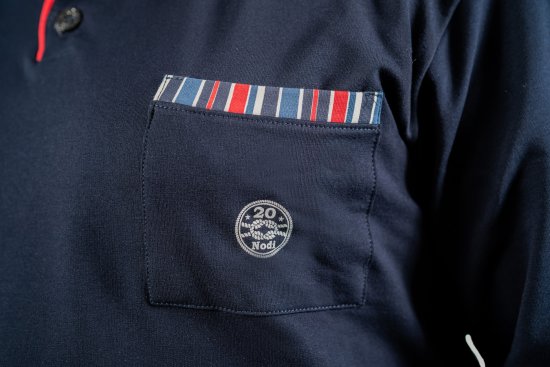 20 Nodi Long Pajamas in Stretch Fleece Cotton with Serafino Collar and Jacket with Pocket and Side Slits Navy - Pyžama/oblečení pro volný čas - Pyžama/oblečení pro volný čas 2XL-10XL