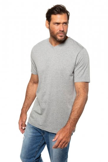 JP1880 702415 Tričko s véčkovým výstřihem Šedá melír - Trička - Trička nadměrné velikosti - 2XL-14XL