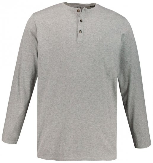 JP1880 702555 Tričko Henley s dlouhým rukávem Šedá melír - Trička - Trička nadměrné velikosti - 2XL-14XL