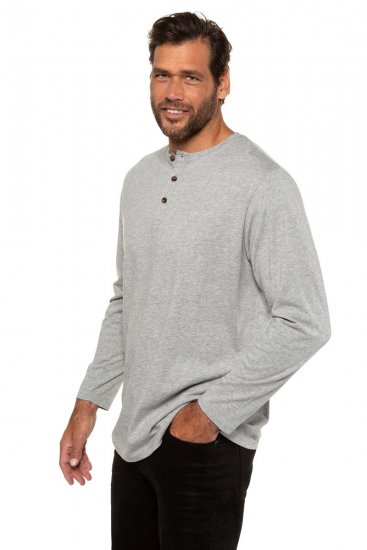 JP1880 702555 Tričko Henley s dlouhým rukávem Šedá melír - Trička - Trička nadměrné velikosti - 2XL-14XL