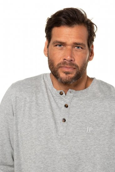 JP1880 702555 Tričko Henley s dlouhým rukávem Šedá melír - Trička - Trička nadměrné velikosti - 2XL-14XL