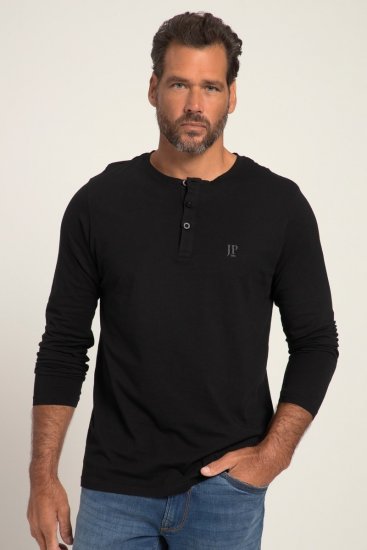 JP1880 702555 Tričko Henley s dlouhým rukávem Černá - Trička - Trička nadměrné velikosti - 2XL-14XL