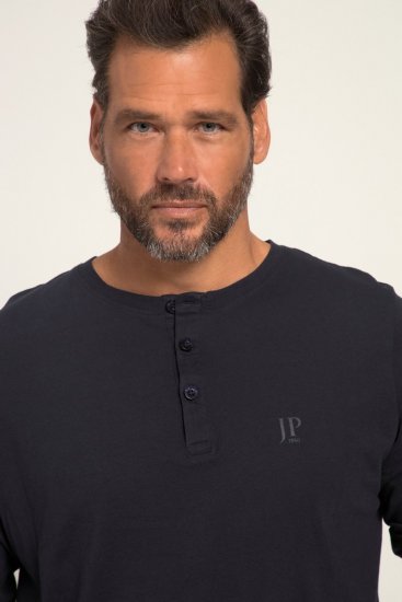 JP1880 702555 Tričko Henley s dlouhým rukávem Tmavě modrá - Trička - Trička nadměrné velikosti - 2XL-14XL