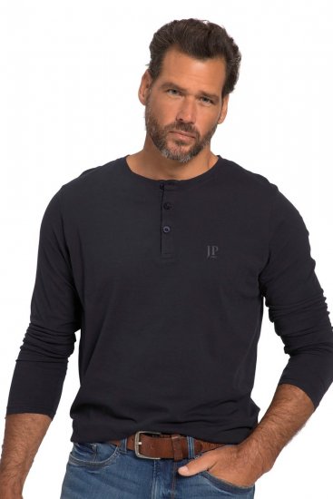 JP1880 702555 Tričko Henley s dlouhým rukávem Tmavě modrá - Trička - Trička nadměrné velikosti - 2XL-14XL