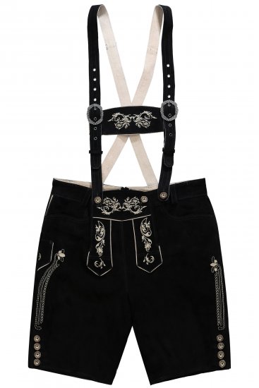 JP1880 Genuine Leather Traditional Lederhosen Shorts Black - Šortky - Šortky Nadměrné Velikosti W40-W60