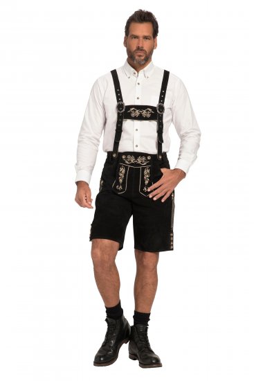 JP1880 Genuine Leather Traditional Lederhosen Shorts Black - Šortky - Šortky Nadměrné Velikosti W40-W60