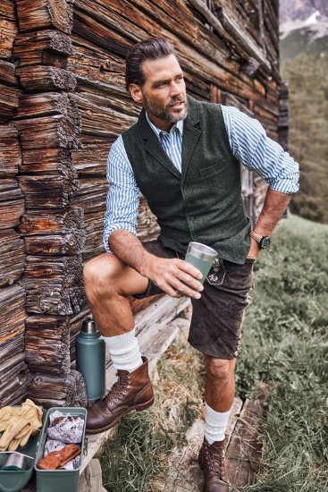 JP1880 Genuine Leather Traditional Lederhosen Shorts Brown - Šortky - Šortky Nadměrné Velikosti W40-W60
