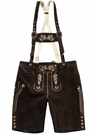 JP1880 Genuine Leather Traditional Lederhosen Shorts Brown - Šortky - Šortky Nadměrné Velikosti W40-W60