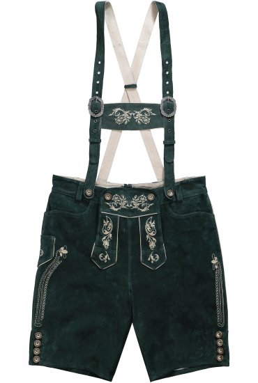 JP1880 Genuine Leather Traditional Lederhosen Shorts Green - Šortky - Šortky Nadměrné Velikosti W40-W60