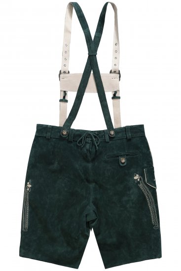 JP1880 Genuine Leather Traditional Lederhosen Shorts Green - Šortky - Šortky Nadměrné Velikosti W40-W60