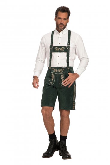 JP1880 Genuine Leather Traditional Lederhosen Shorts Green - Šortky - Šortky Nadměrné Velikosti W40-W60