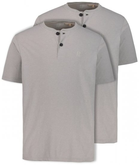 JP1880 708420 Tričko Henley 2 kusy Šedá melír - Trička - Trička nadměrné velikosti - 2XL-14XL