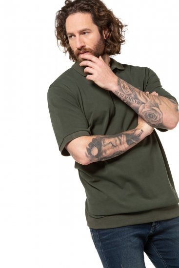 JP1880 712617 Polokošile se střihem na bříško Tmavě olivová - Polokošile - Polokošile 2XL-8XL - Trička s límečkem 2XL-8XL