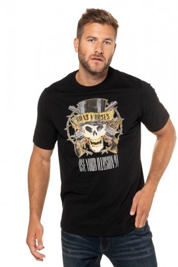 JP1880 Guns N’ Roses Skull Comfort Fit Band T-Shirt Black - Trička - Trička nadměrné velikosti - 2XL-14XL