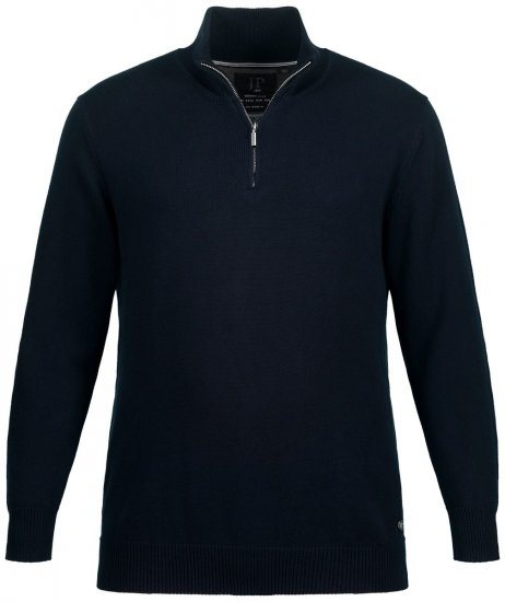 JP1880 716842 Pletený svetr se zipem u krku Tmavě modrá - Mikiny & mikiny s kapucí - Mikiny & Mikiny s kapucí 2XL-12XL