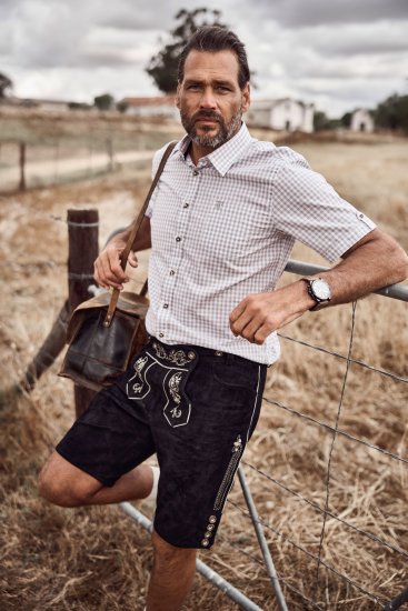 JP1880 Modern Fit Check Print Short Sleeve Shirt Grey - Košile - Košile 2XL-10XL