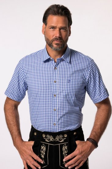 JP1880 Short Sleeve Check Print Traditional Shirt Blue - Košile - Košile 2XL-10XL