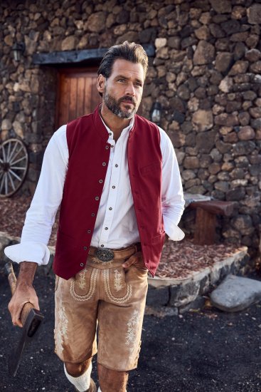 JP1880 Premium Goat Suede Staghorn Embroidery Shorts Leather Brown - Šortky - Šortky Nadměrné Velikosti W40-W60