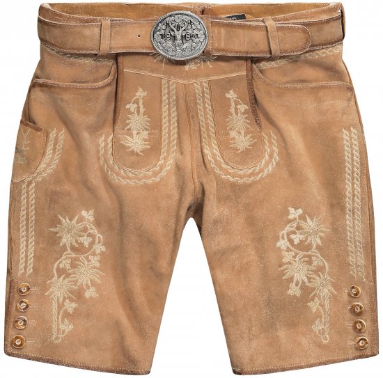 JP1880 Premium Goat Suede Staghorn Embroidery Shorts Leather Brown - Šortky - Šortky Nadměrné Velikosti W40-W60