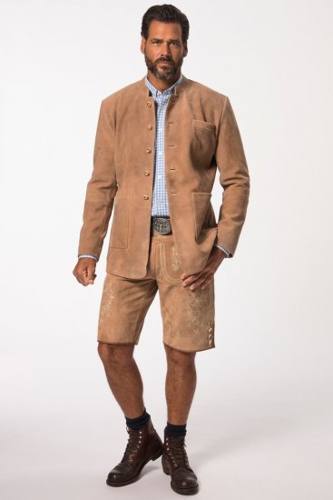 JP1880 Premium Goat Suede Staghorn Embroidery Shorts Leather Brown - JP1880 - JP1880 Pánské Oblečení Nadměrné Velikosti