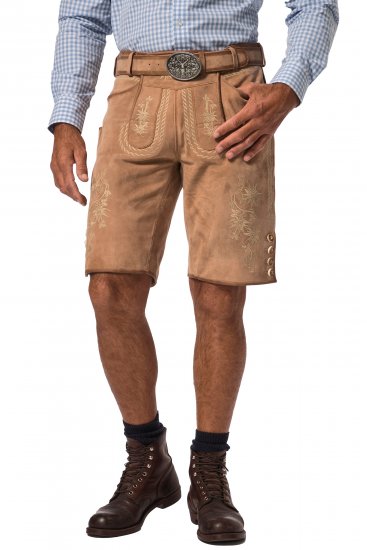 JP1880 Premium Goat Suede Staghorn Embroidery Shorts Leather Brown - Šortky - Šortky Nadměrné Velikosti W40-W60