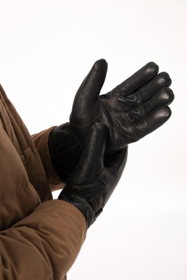 JP1880 Gloves Leather Warm Lining Black - Rukavice - 