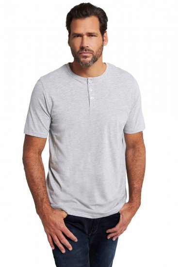 JP1880 726695 Tričko Henley Šedá melír - Trička - Trička nadměrné velikosti - 2XL-14XL