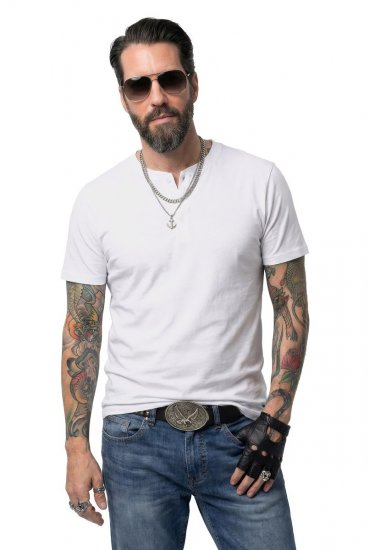 JP1880 726695 Tričko Henley Bílá - Trička - Trička nadměrné velikosti - 2XL-14XL