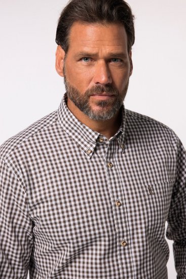 JP1880 Long Sleeve Check Print Traditional Shirt Brown - Košile - Košile 2XL-10XL