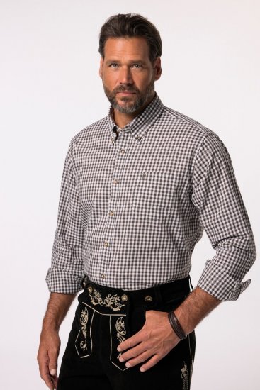 JP1880 Long Sleeve Check Print Traditional Shirt Brown - Košile - Košile 2XL-10XL