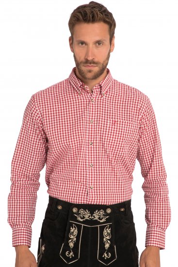 JP1880 Modern Fit Button-Down Collar Long Sleeve Check Shirt Light Red - Košile - Košile 2XL-10XL