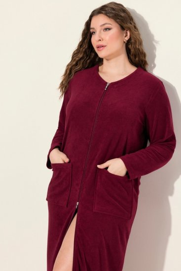 Ulla Popken 749967 Froté župan na zip Vínově červená - Župany - 