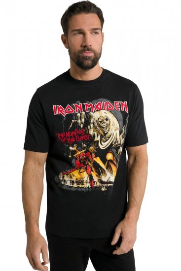 JP1880 Iron Maiden - Number of the Beast Graphic Comfort Fit Band T-Shirt Black - Trička - Trička nadměrné velikosti - 2XL-14XL