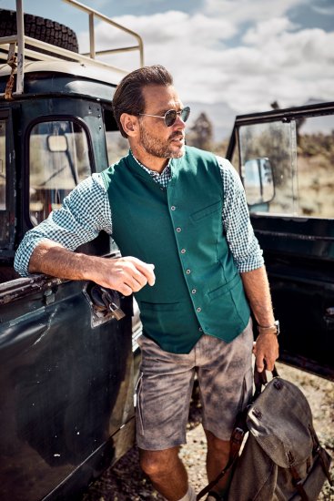 JP1880 Mottled Stretch Knit Stand-up Collar Vest Turquoise Blue - Trachten & Oktoberfest - Oktoberfest kostýmy ve velkých velikostech (Trachten)