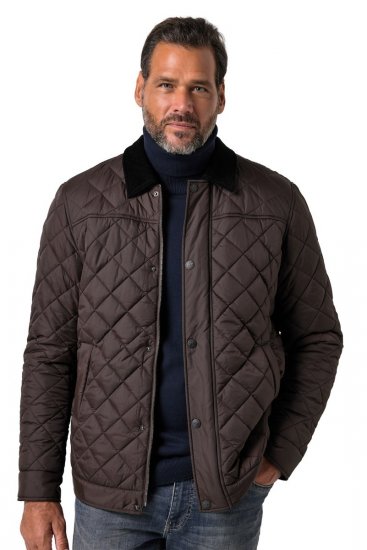 JP1880 811805 Prošívaná bunda s manšestrovým límcem Černohnědá - Bundy - Bundy Nadměrné Velikosti - 2XL-8XL