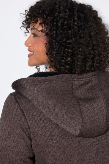 Ulla Popken 812880 Pletená fleecová bunda s teddy fleecem Taupe - Fleecové oblečení - 