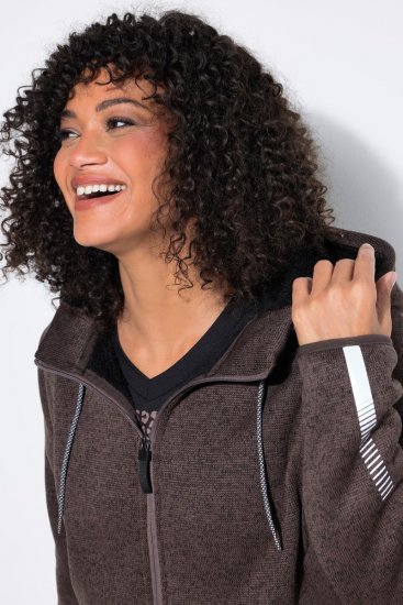 Ulla Popken 812880 Pletená fleecová bunda s teddy fleecem Taupe - Fleecové oblečení - 