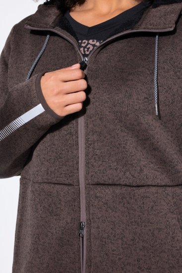 Ulla Popken 812880 Pletená fleecová bunda s teddy fleecem Taupe - Fleecové oblečení - 