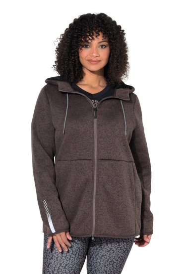 Ulla Popken 812880 Pletená fleecová bunda s teddy fleecem Taupe - Fleecové oblečení - 