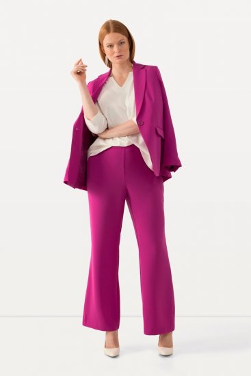 Ulla Popken 813306 Široké kalhoty k obleku s pružným pasem Purpurová - Látkové kalhoty - Dámské látkové kalhoty nadměrných velikostí