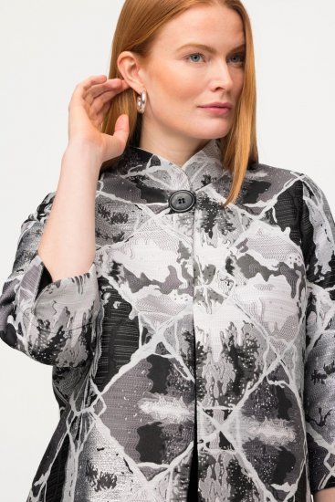 Ulla Popken 816673 Oversize žakárové sako s 3/4 rukávy Černá - Blejzry - Saka v nadměrných velikostech pro ženy