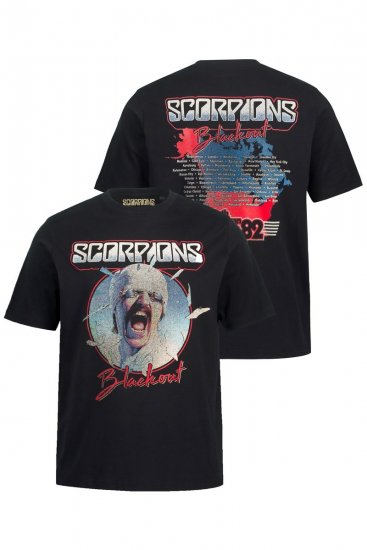 JP1880 Scorpions Blackout Graphic Comfort Fit Band T-Shirt Black - Trička - Trička nadměrné velikosti - 2XL-14XL