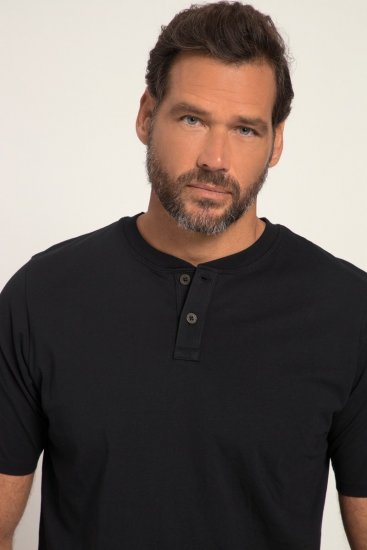 JP1880 818628 Tričko Henley se střihem na bříško Černá - Trička - Trička nadměrné velikosti - 2XL-14XL