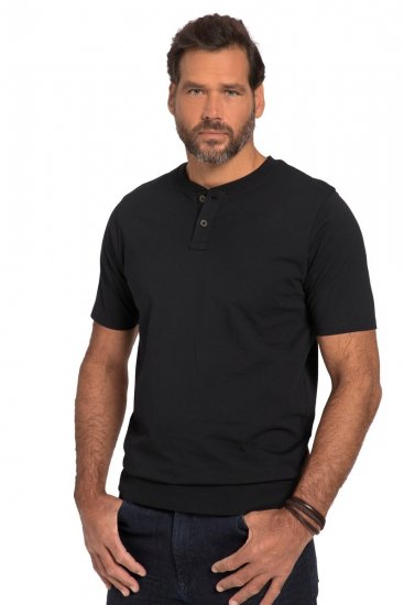 JP1880 818628 Tričko Henley se střihem na bříško Černá - Trička - Trička nadměrné velikosti - 2XL-14XL